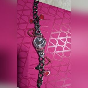 Swatch Silver and Red Heart Charm Watch